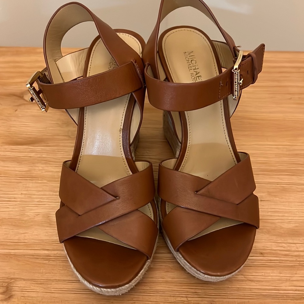 Michael Kors brown leather wedges